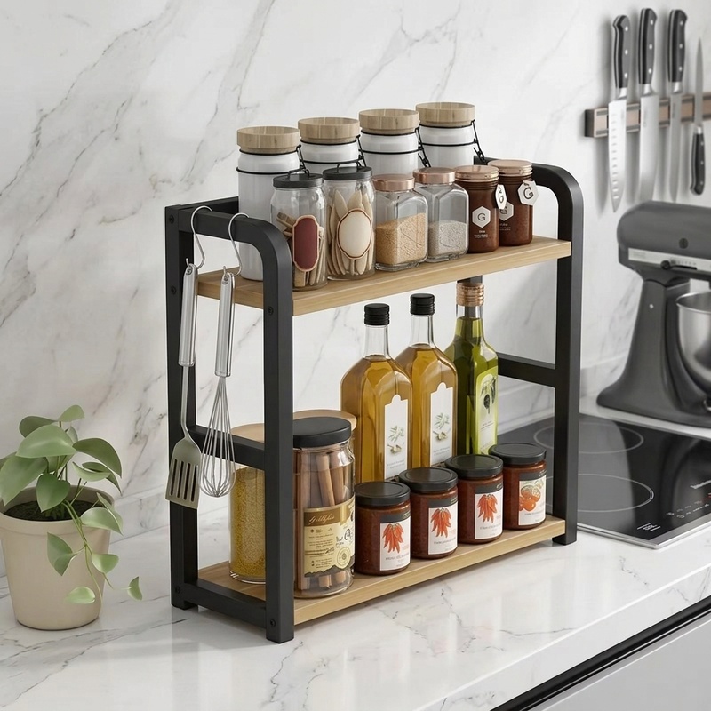 Commercial Kitchen Shelving - 2-Tier Metal Countertop Shelf Kitchen Organizer