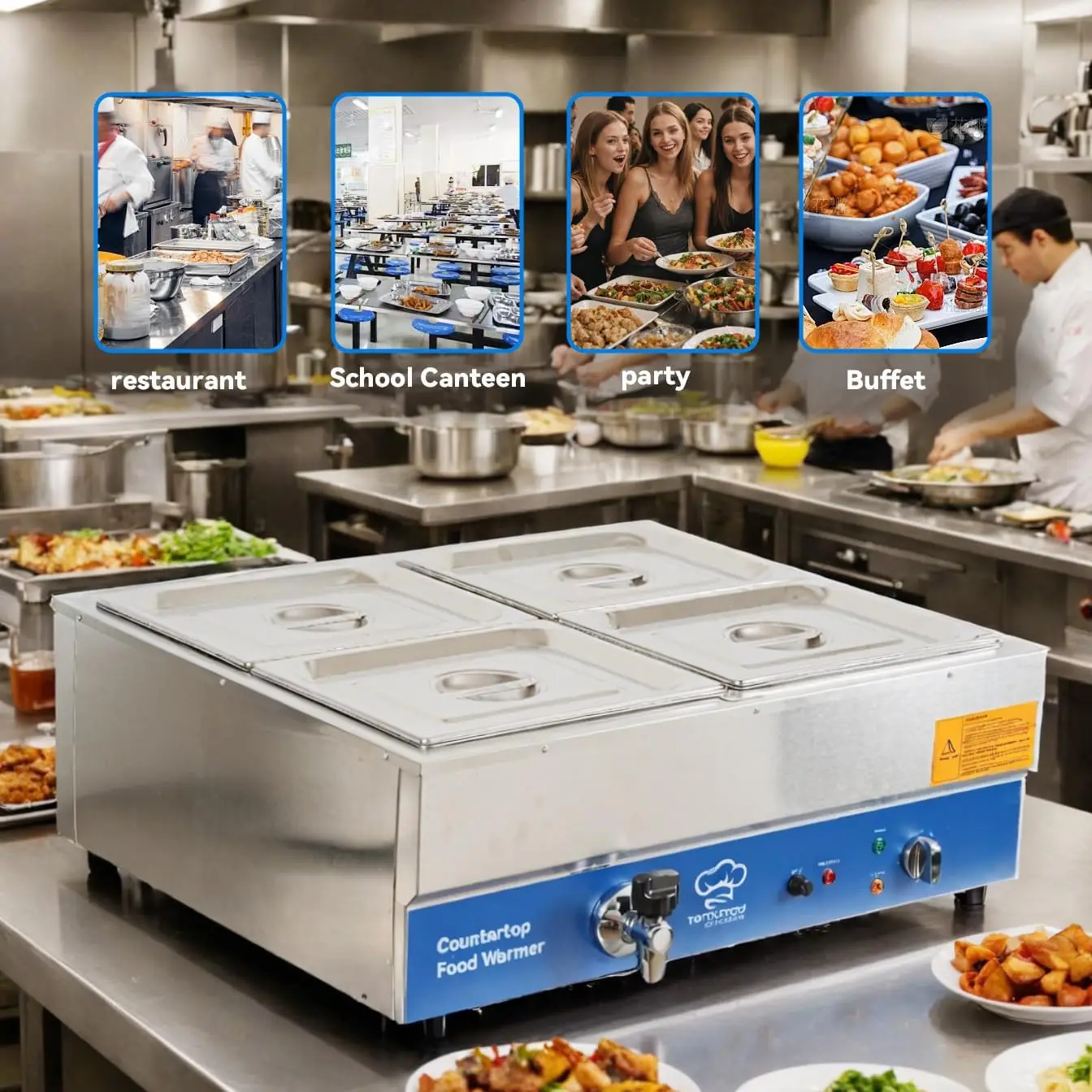 ETL Listed 4 Pan Commercial Fo - Bain Marie Food Warmer 评论和价格