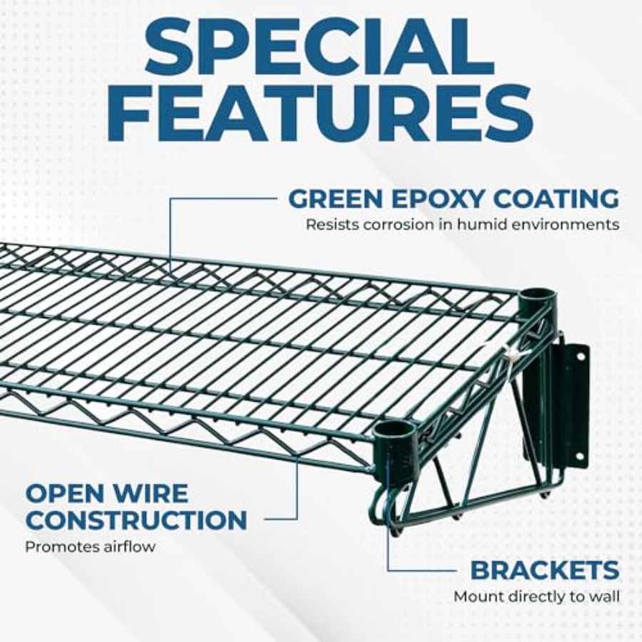 48x14 Epoxy-Coated Green Wire  - Wall Shelf Commercial Kitchen 评论和价格